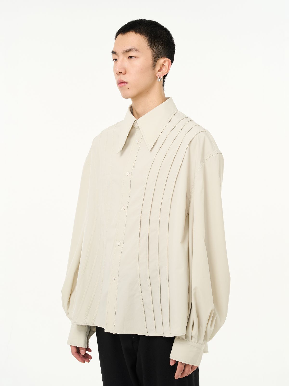 PLEATS BALLOON-SLEEVE OVERSIZE SHIRT