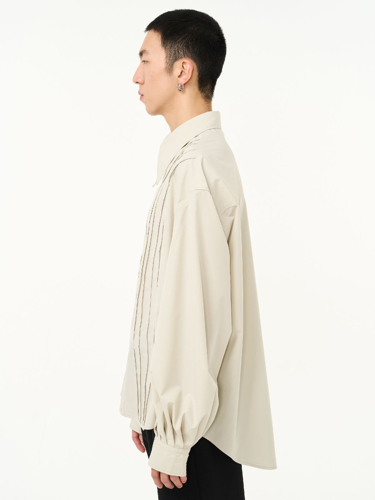 Pleats Balloon-sleeve Oversize Shirt