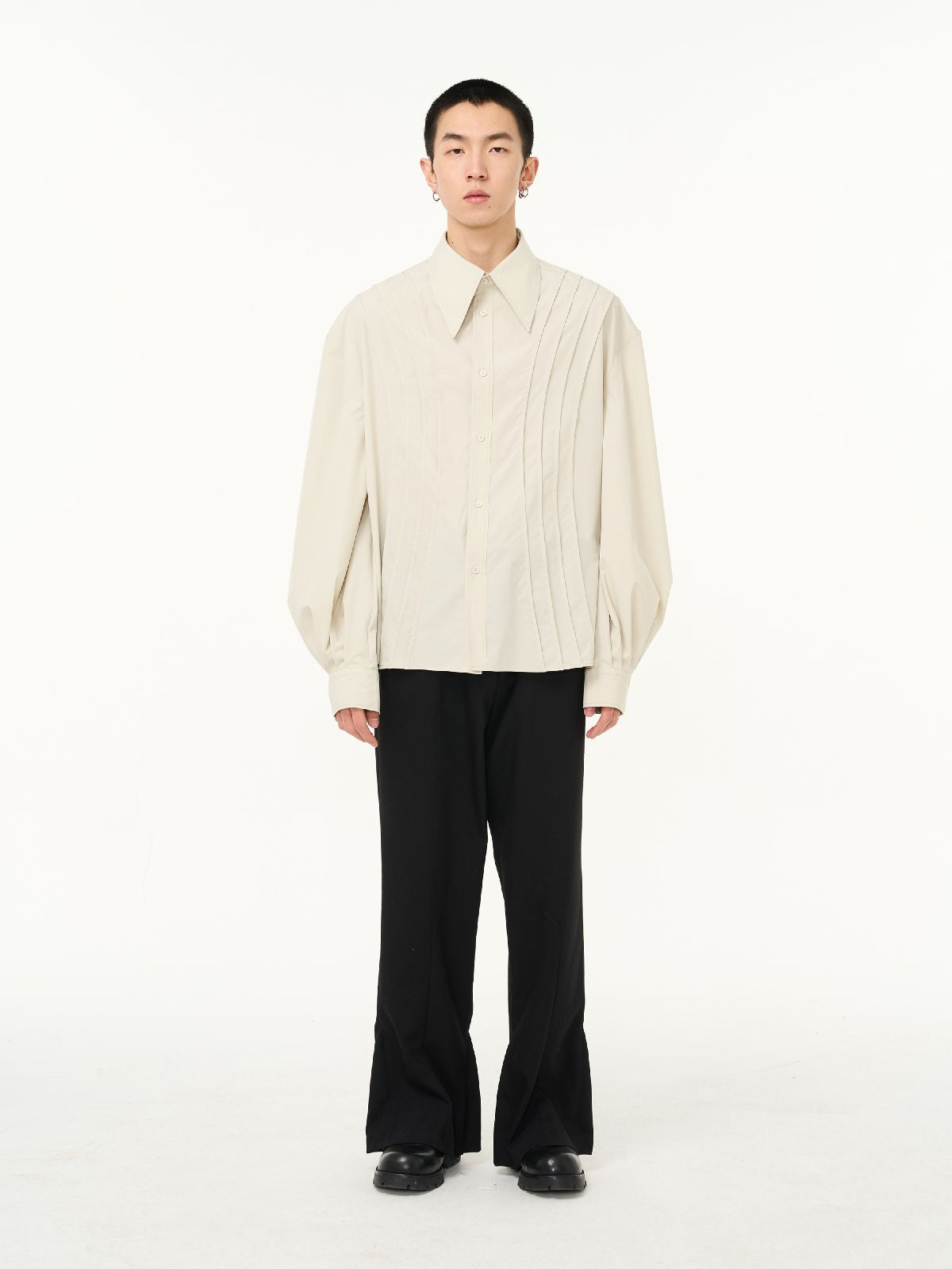 Pleats Balloon-sleeve Oversize Shirt