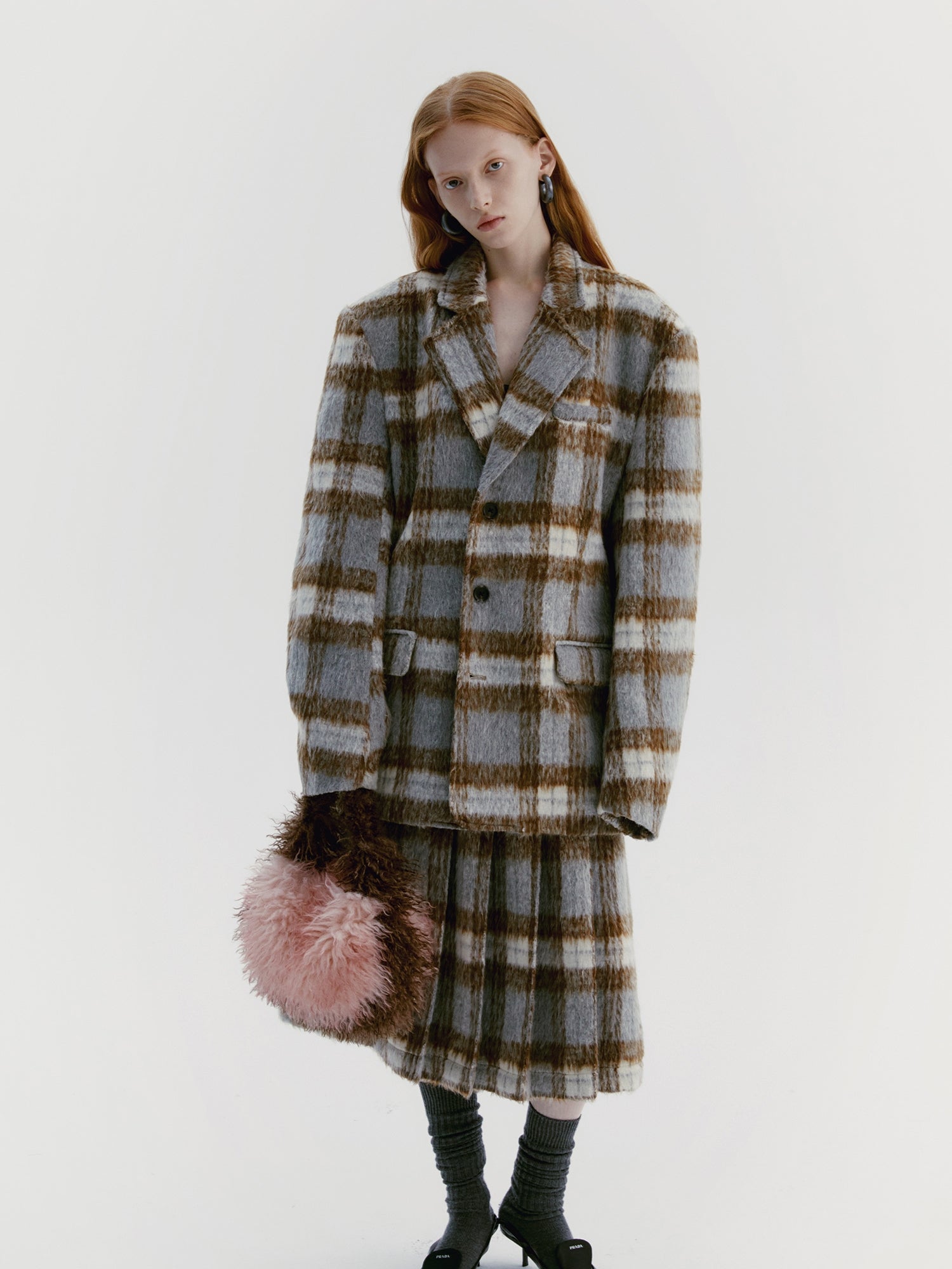 Unisex Checked Wool Retro Chrize Coat &amp; Long-Skirt