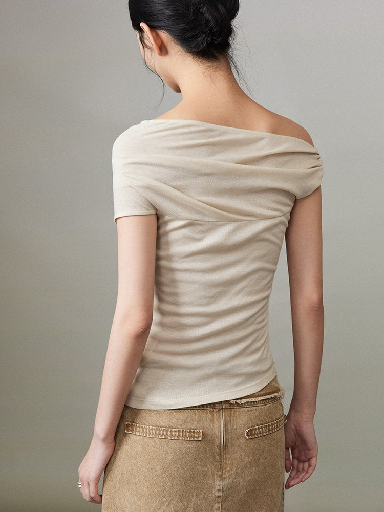 Chic Classy One-Shoulder Drape Tight Tops