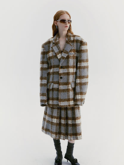 Unisex Checked Wool Retro Chrize Coat &amp; Long-Skirt