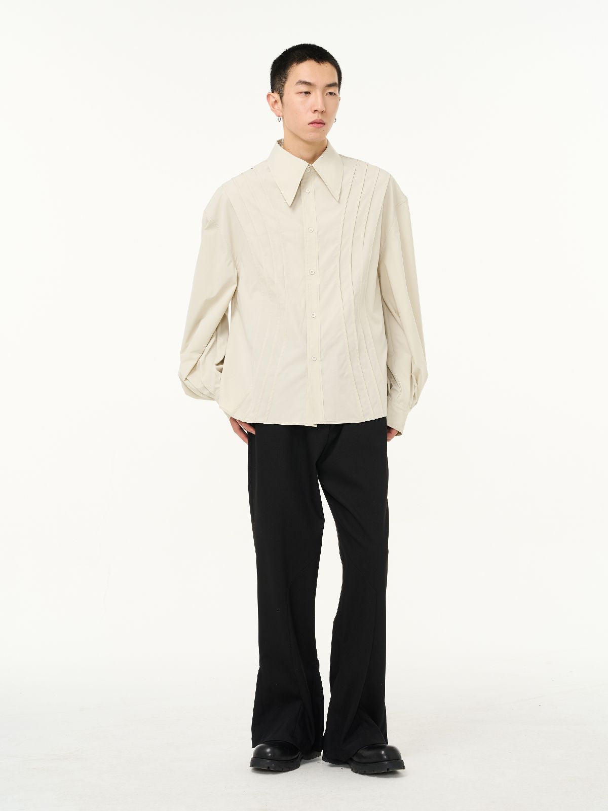 Pleats Balloon-sleeve Oversize Shirt