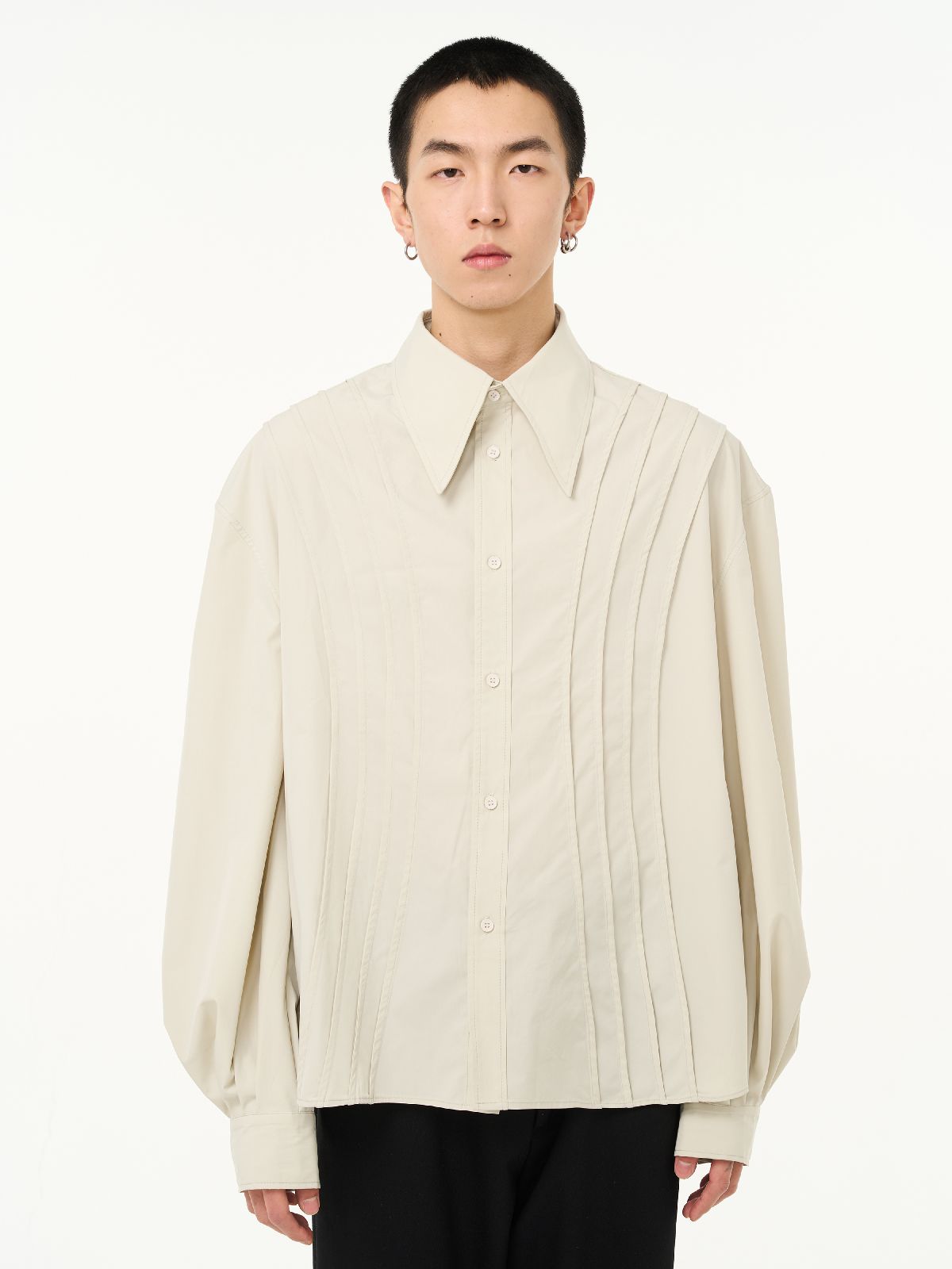 Pleats Balloon-sleeve Oversize Shirt