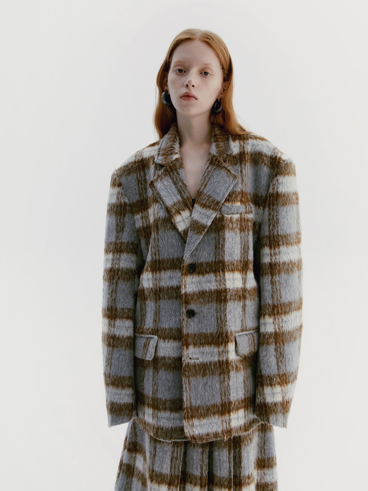 Unisex Checked Wool Retro Chrize Coat &amp; Long-Skirt