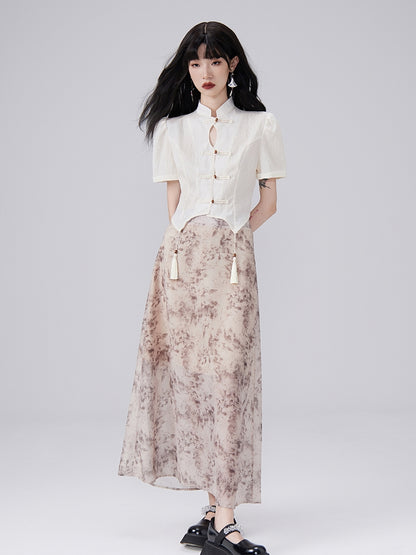 China Tassel Flower Retro Blouse＆Long-Skirt