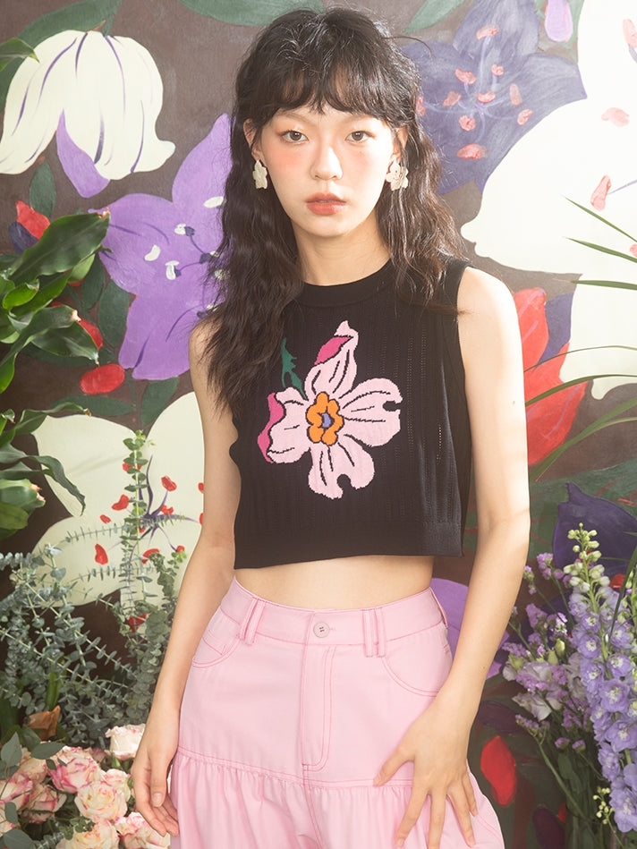 Embroidery Flower Cropped Summe-Knit