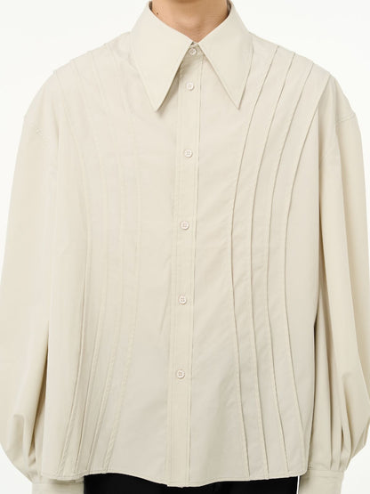 Pleats Balloon-sleeve Oversize Shirt