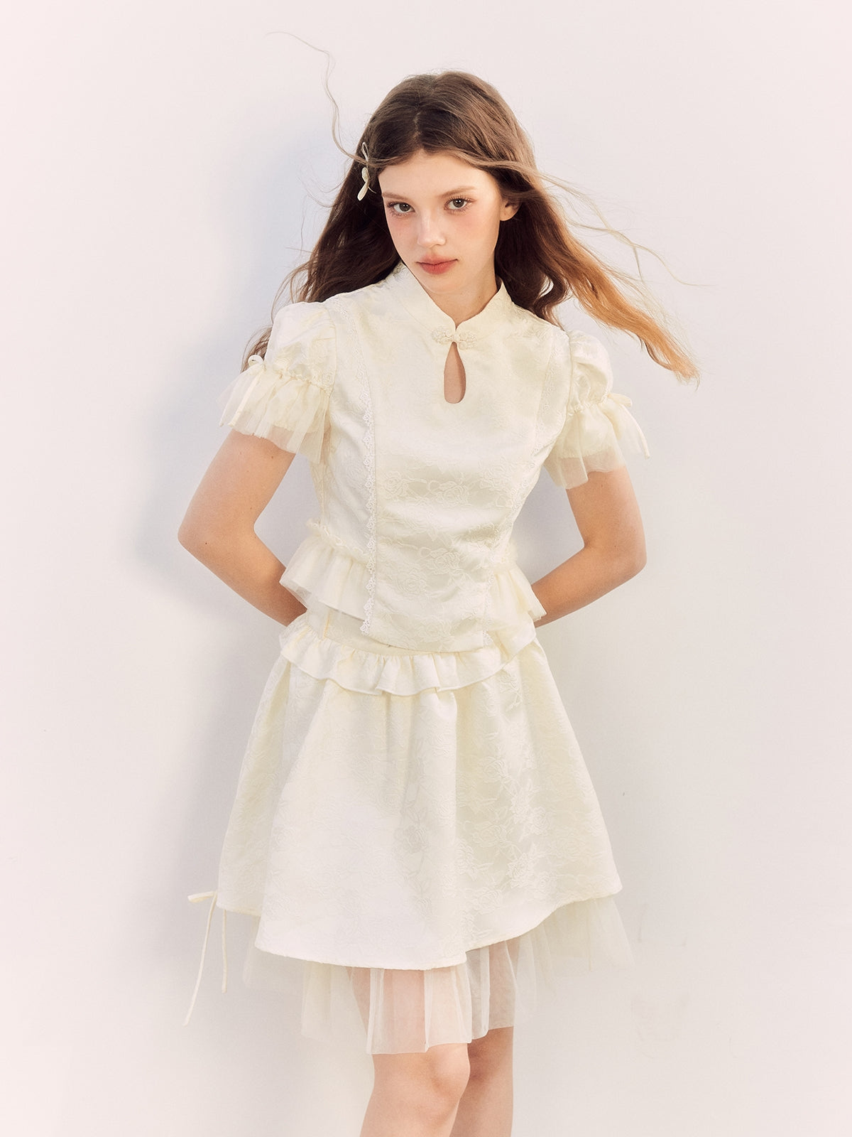 Embroidery Ribbon China Lace Blouse&amp;Mini-Skirt