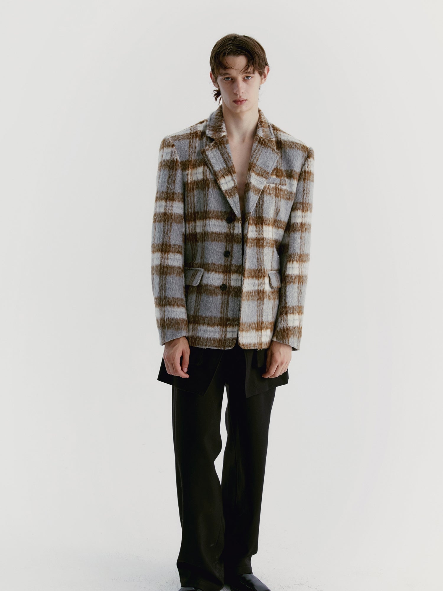 Unisex Checked Wool Retro Chrize Coat &amp; Long-Skirt