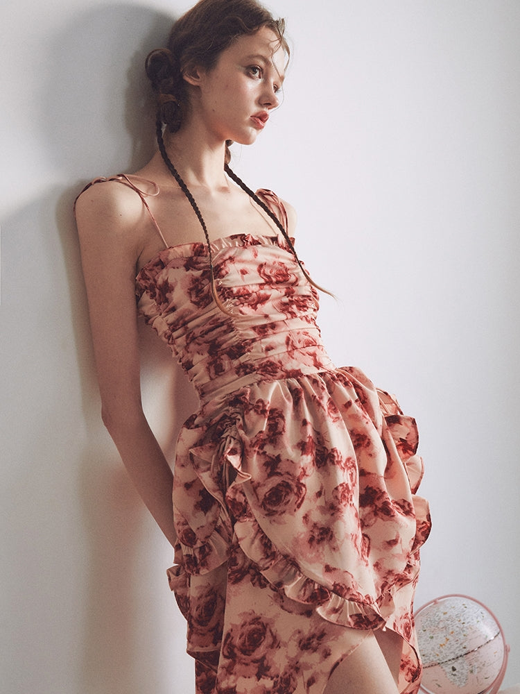 Flower Rose Gather Asymemtry Colorful One-Piece