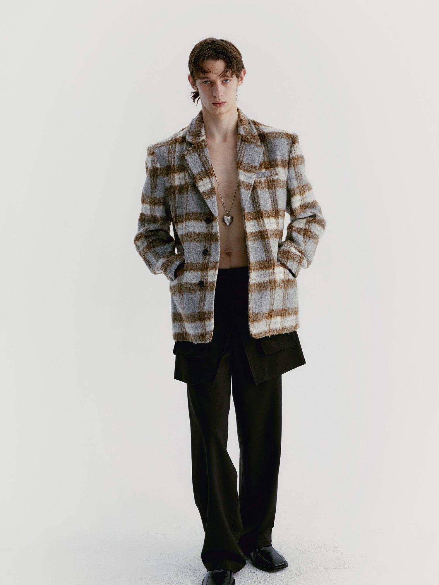 Unisex Checked Wool Retro Oversize Coat＆Long-Skirt