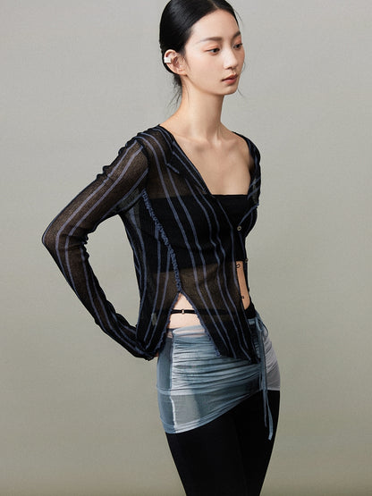 Stripe Sheer Thin Asymmetry Nichi Shirt