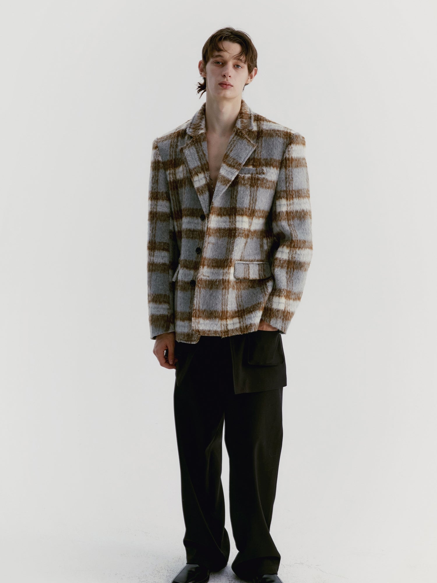 Unisex Checked Wool Retro Oversize Coat＆Long-Skirt