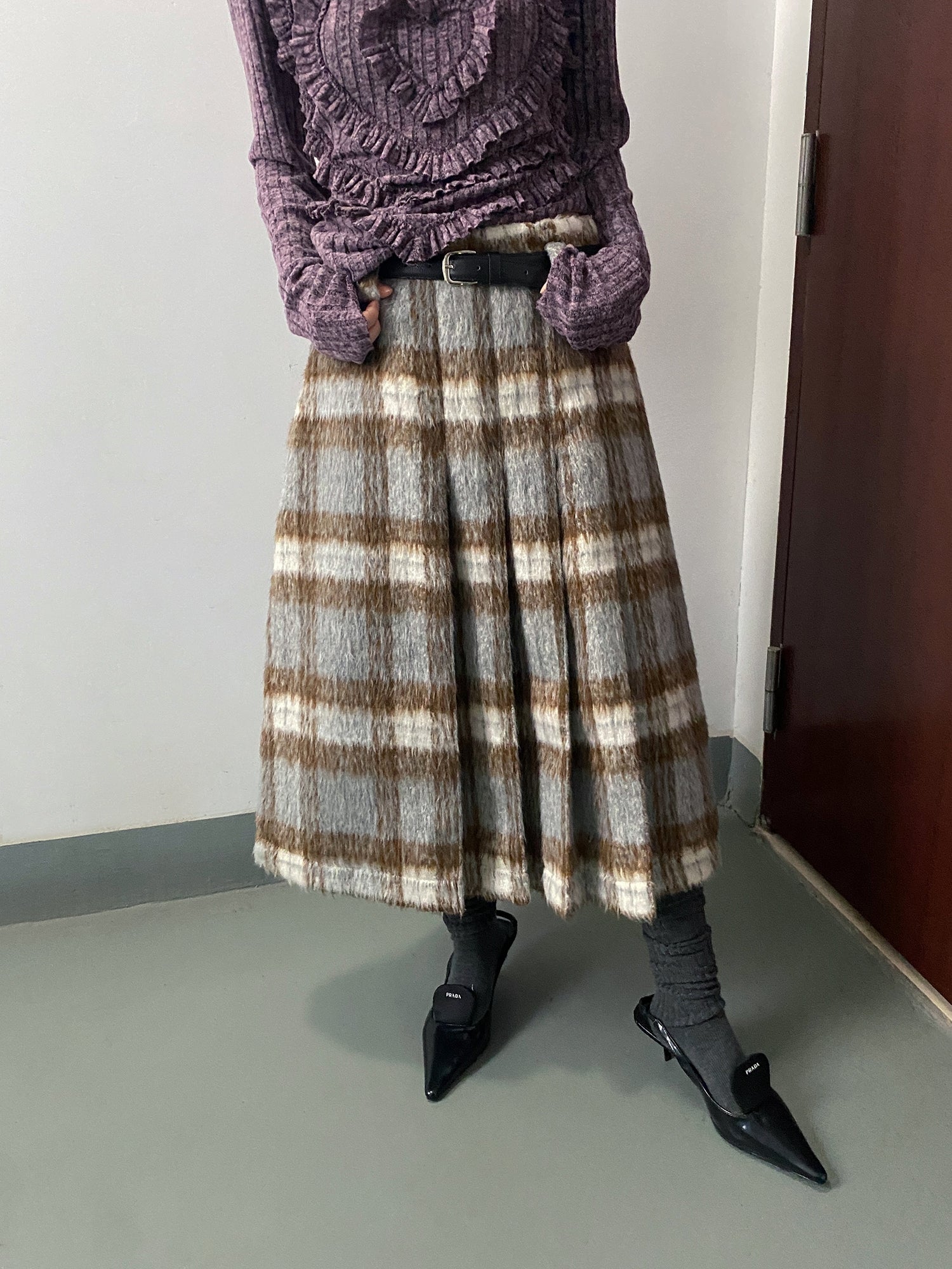 Unisex Checked Wool Retro Oversize Coat＆Long-Skirt