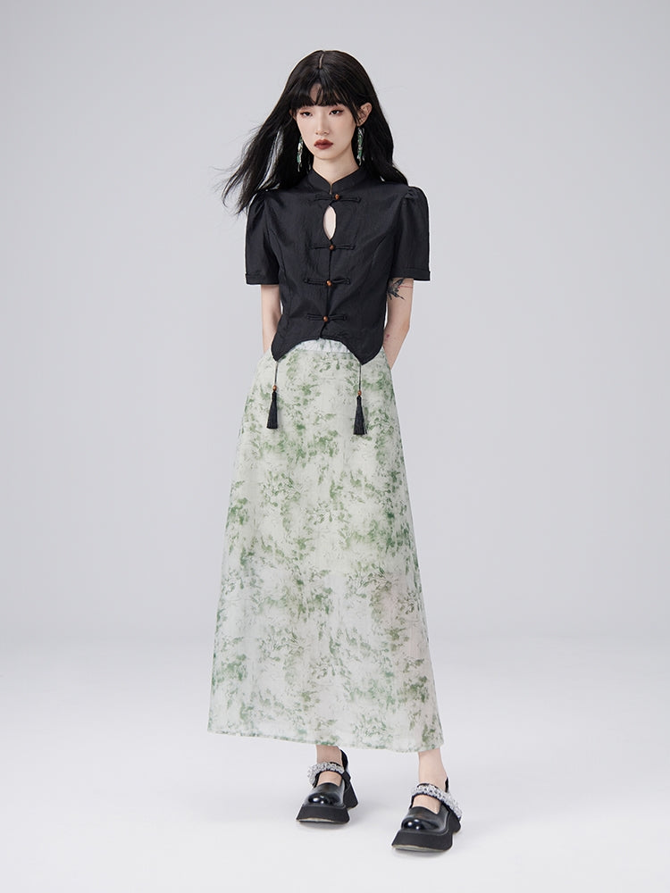 China Tassel Flower Retro Blouse &amp; Long-Skirt