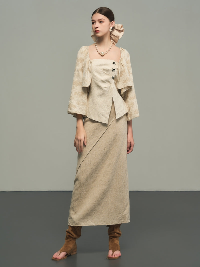 Natural Sinple Plain Retro I-Line Long-Skirt