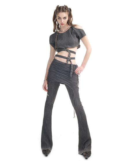 Open-shoulder Nichi Belt Cropped Cool Tops&amp;Pants