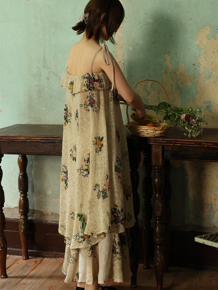 Mermaid Embroidery Flower Natural Long-Skirt