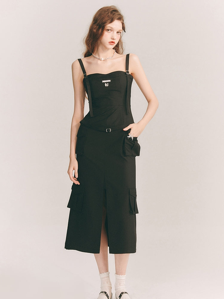 Tight Belt Pocket Slit One-Piece