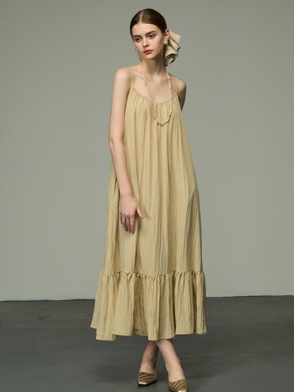 Simple Tiered Crumply Camisole Long-One-Piece