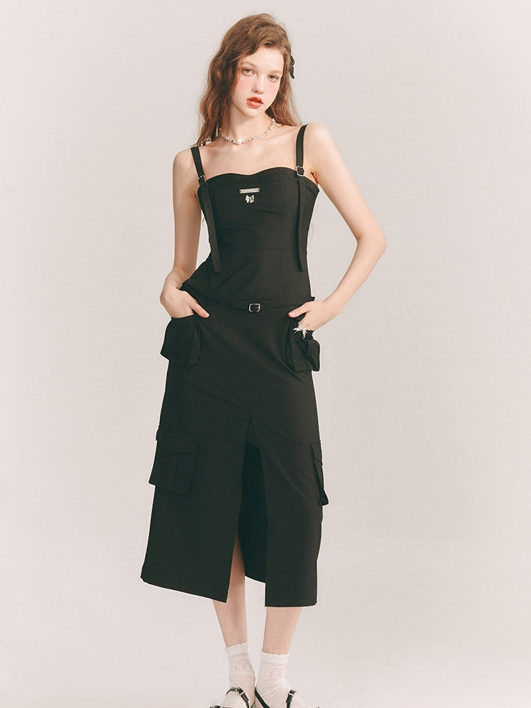 Tight Belt Pocket Slit One-Piece