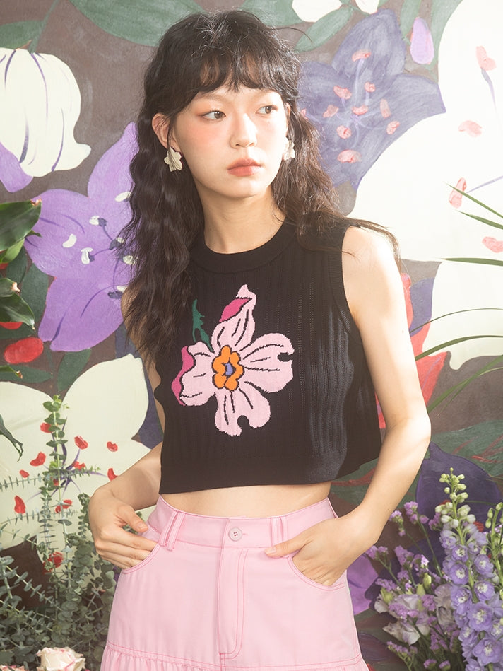 Embroidery Flower Cropped Summe-Knit