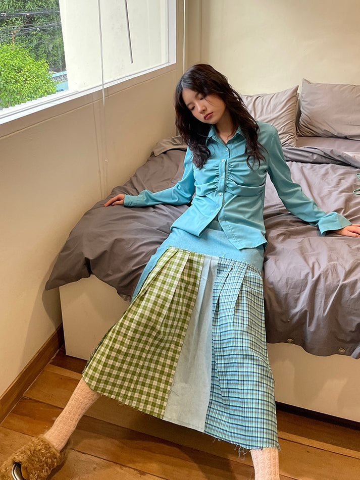 Patchwork Checked Girly Retro Long-Skirt