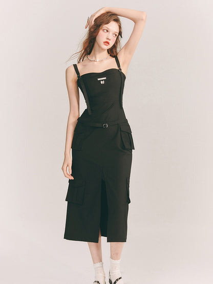 Tight Belt Pocket Slit One-Piece