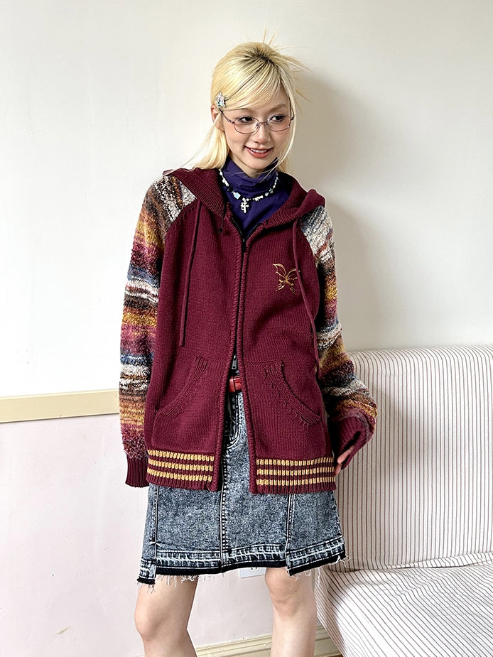 Double-Zip Bunt Hoodie Casual Strickjacke