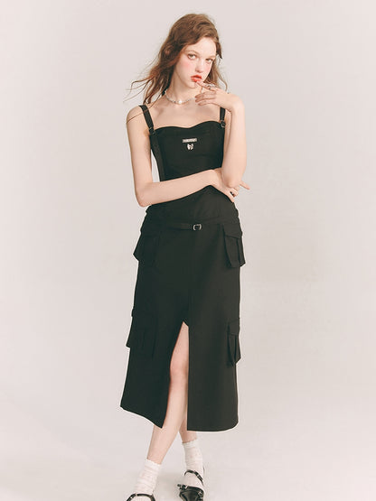 Tight Belt Pocket Slit One-Piece