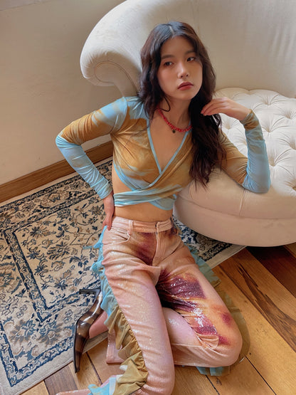 Tie-Dye Stretch Knit Loose Pants