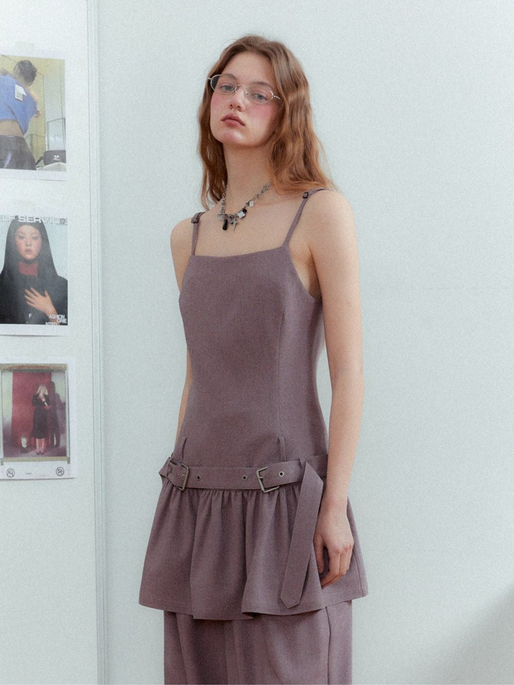 Fluffily Belt Tiered Earth-color One-piece