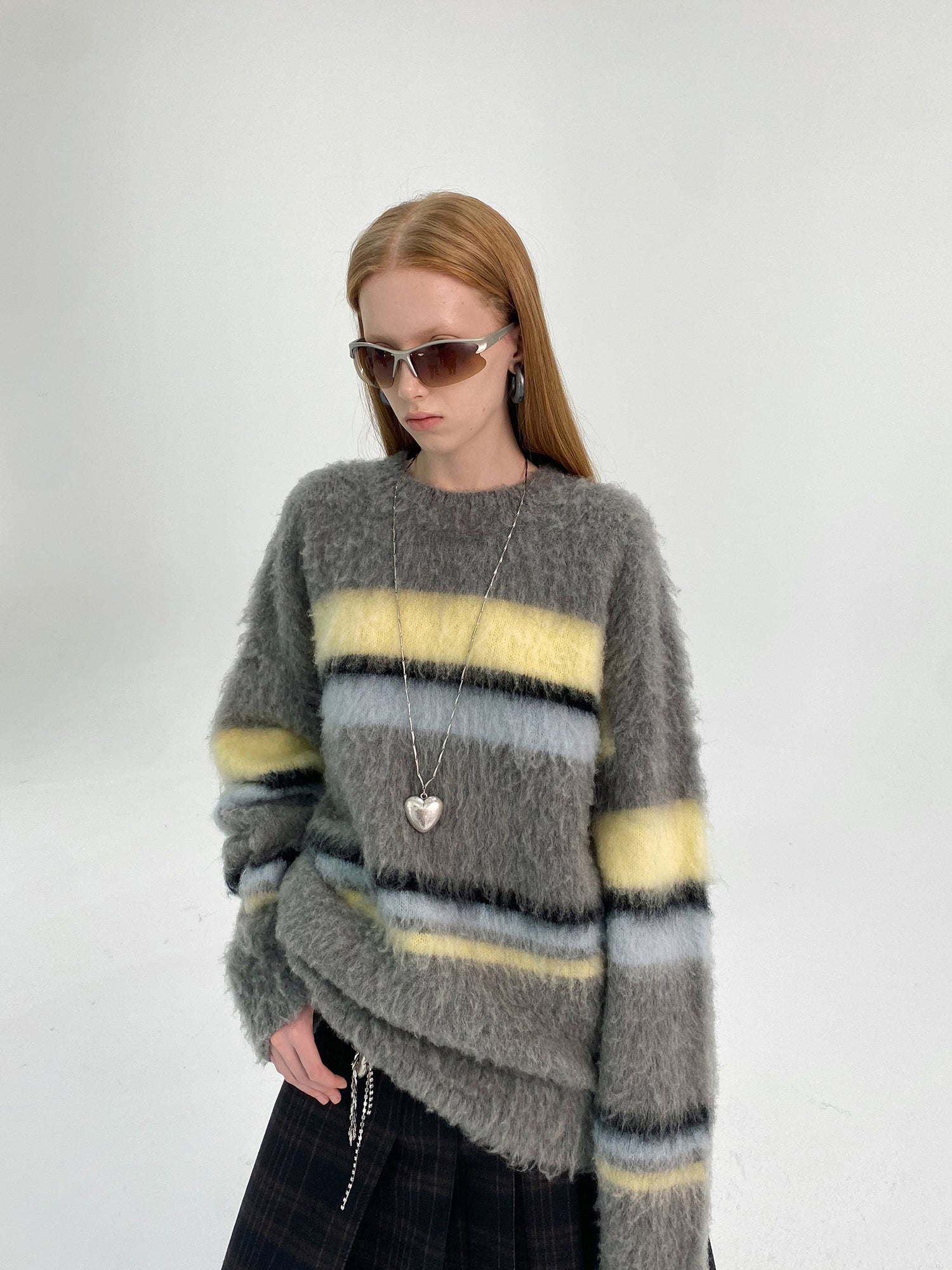 Unisex Border Mohair Ovesize losen Creneck -Strick