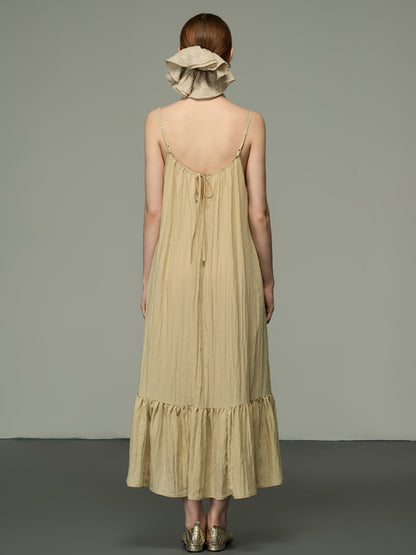 Simple Tiered Crumply Camisole Long-One-Piece