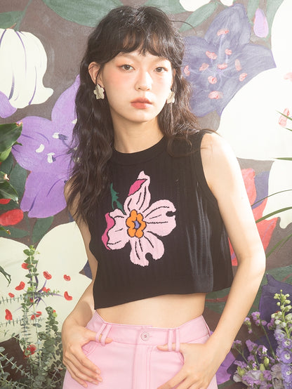 Embroidery Flower Cropped Summe-Knit