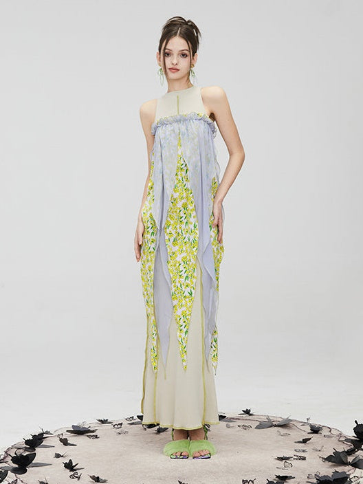 Floral Two-Piece slim slim slim slemes Long Dress