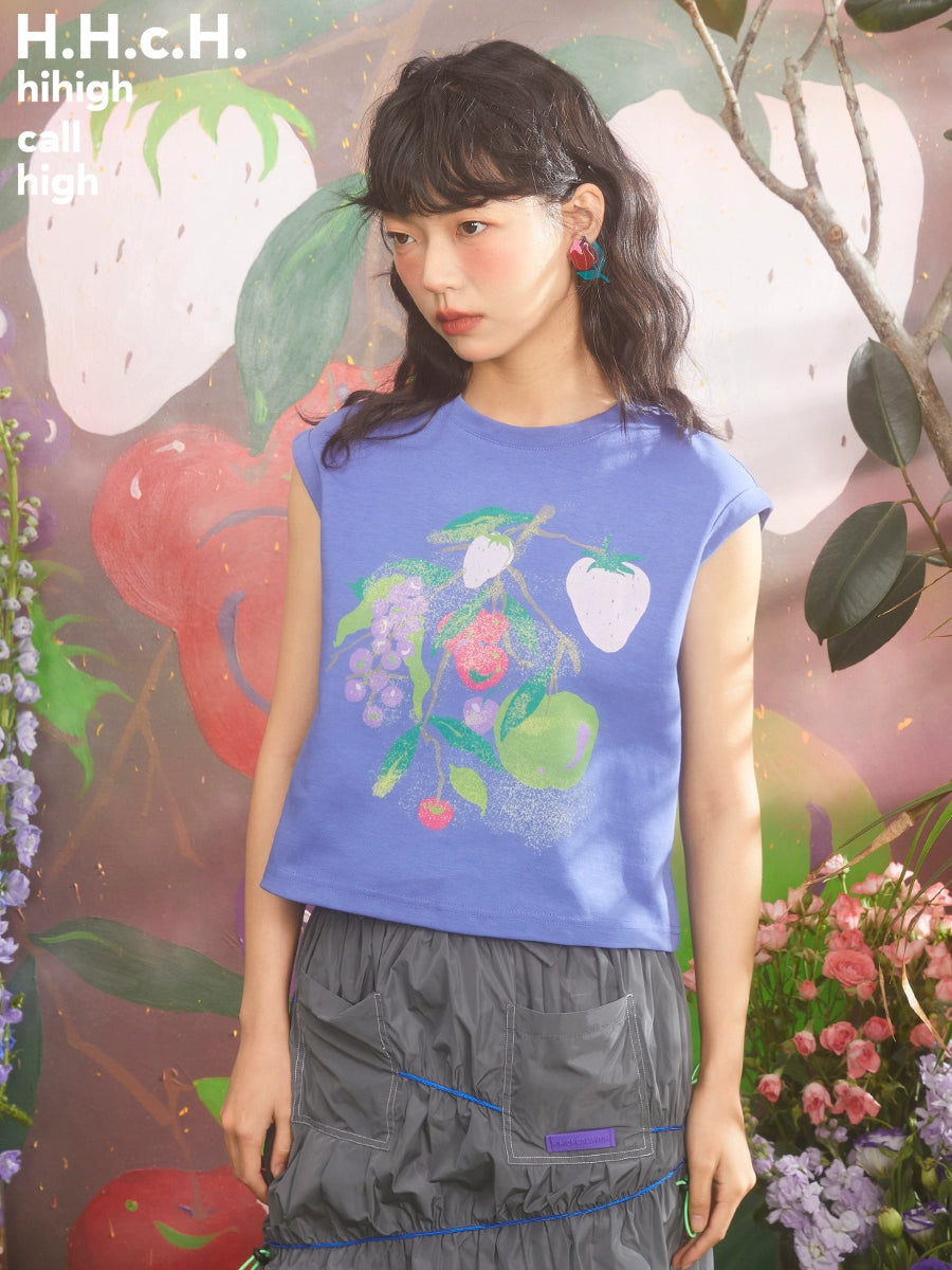 Gradient Fruit Print French Sleeve T-Shirt