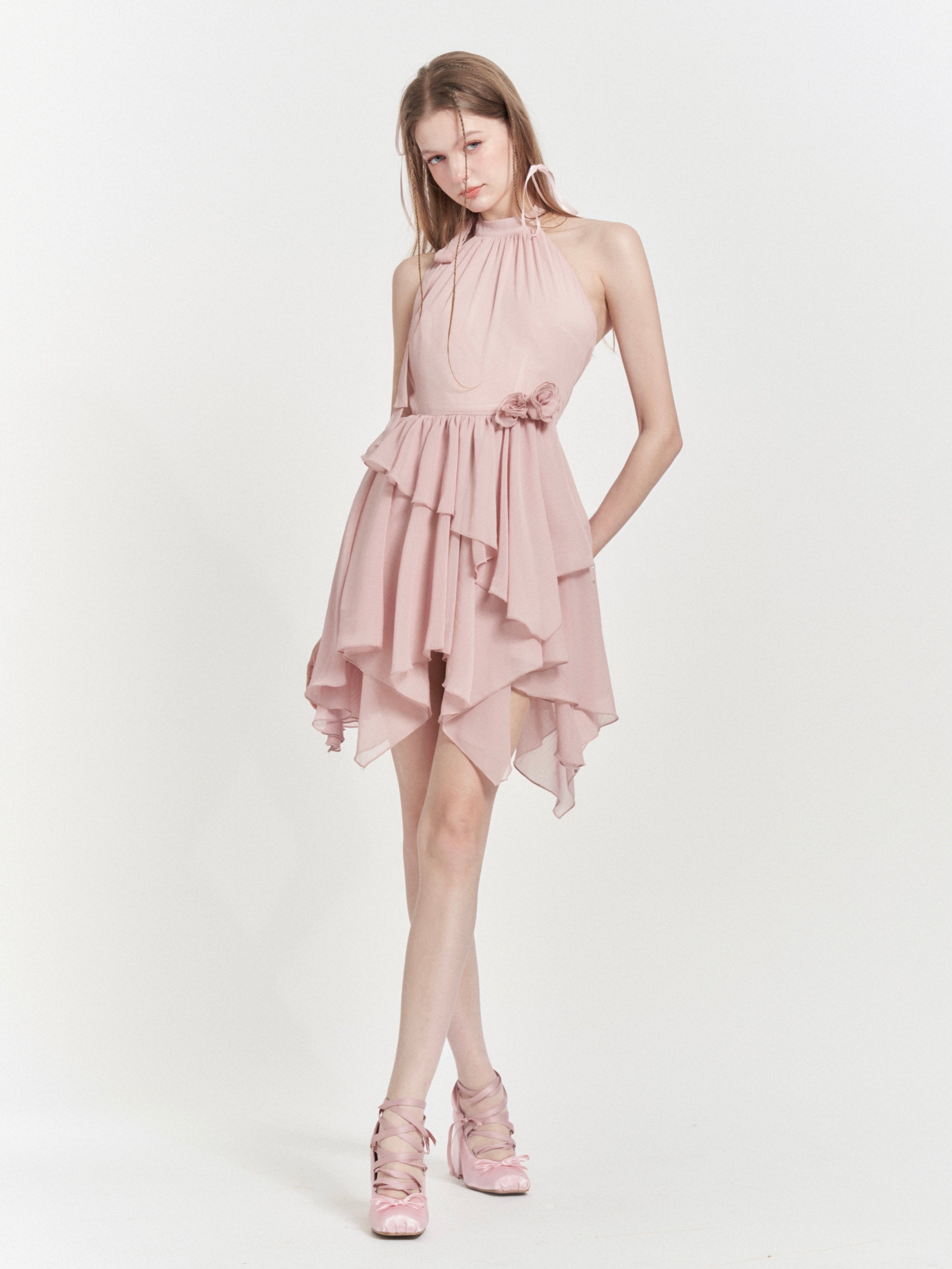 Hanging Neck Slim Chiffon Dress