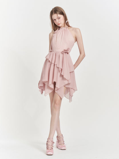 Hanging Neck Slim Chiffon Dress