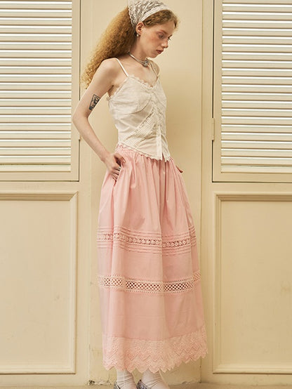 Girly Lace Splicing Long Skirt