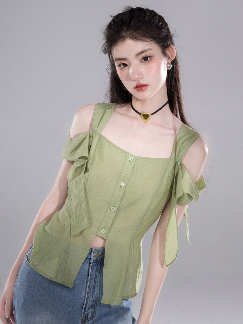 Square Neck Shirt With Shoulder Sleeves