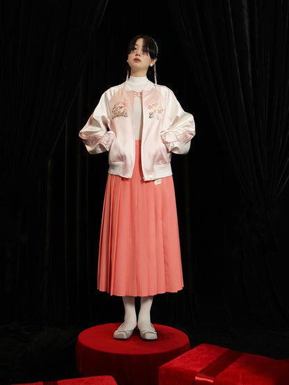 Embroidery Cherry Blossom Satin Jacket