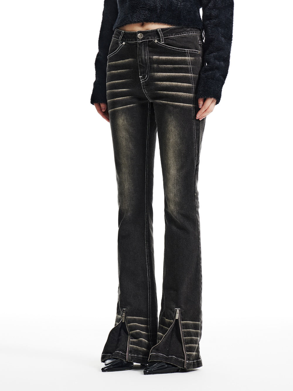 Washed Zipper Design Micro-slim Jeans