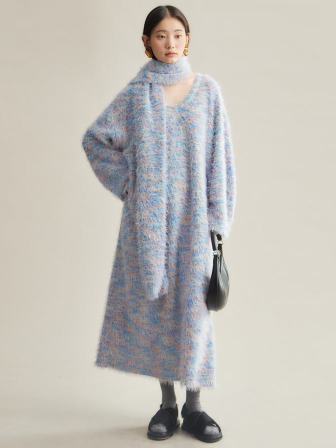 Mix Color Shaggy Touch Pullover Knitted ＆ Dress