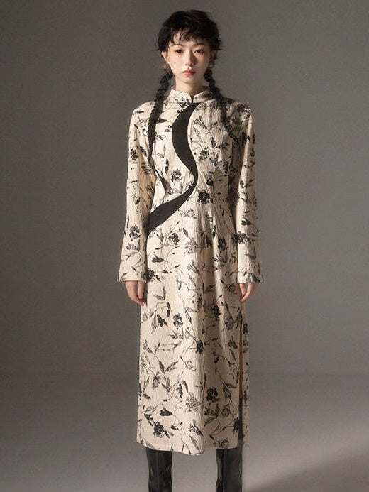 Chinese Style Splicing Printed Dress