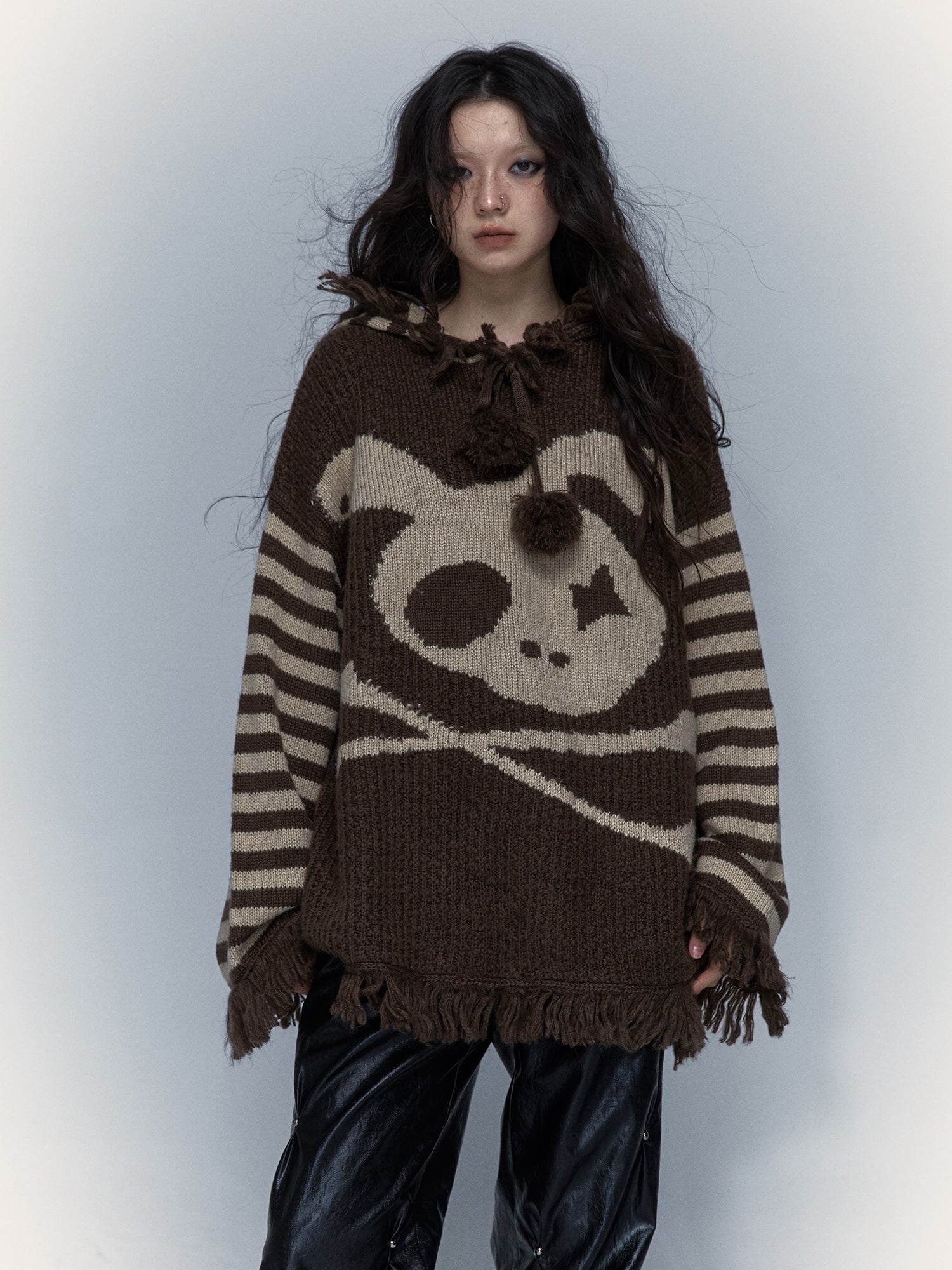 Skull Rabbit Loose Knitted Hooded Pullover