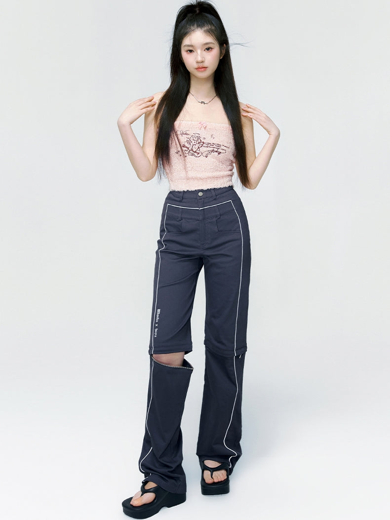 Straight Casual Knee-Zip Sporty Pants