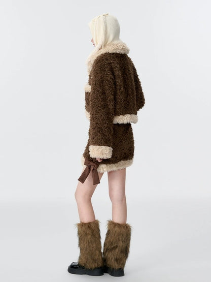 Lamb Hair Plush Short Jacket ＆ Mini Skirt