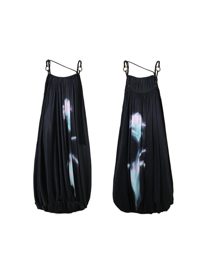 Chinese Print Loose Lantern Long Dress